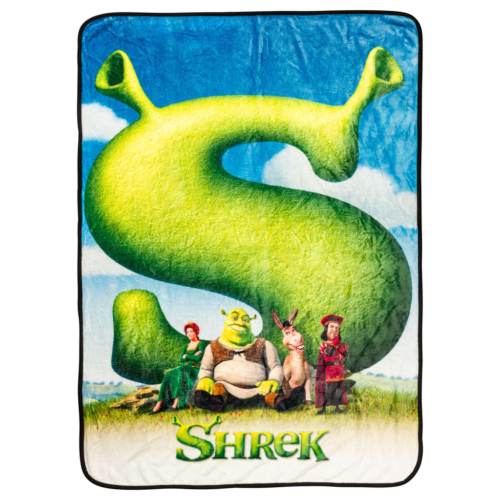Silver Buffalo Shrek Movie Poster Featuring Donkey, Princess Fiona, And Lord Farquaad 45' X 60' Fleece Throw Blanket