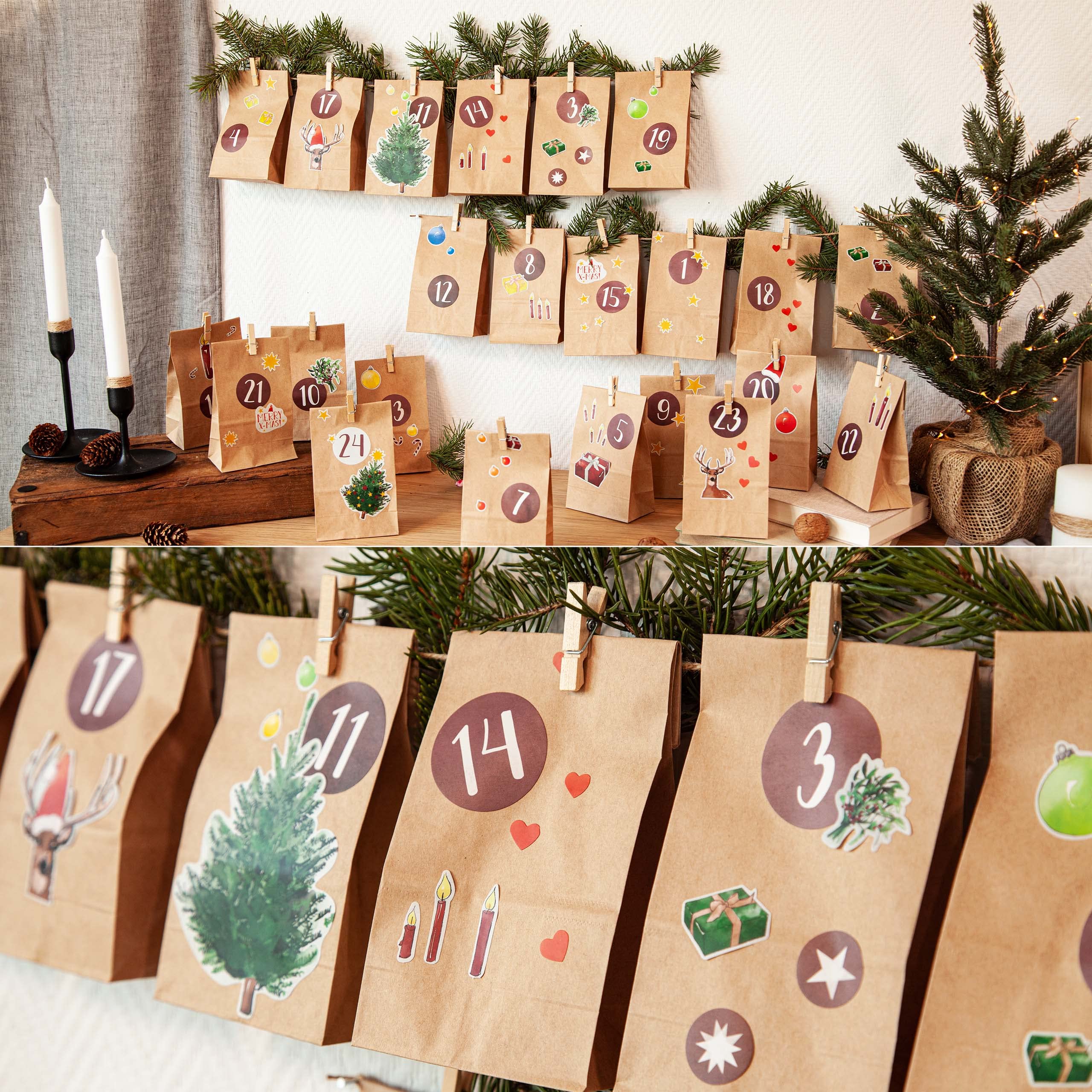Diy Advent Calendar Kit: Beautiful Craft Advent Calendar 2022 With 24 Paper Bags And Sticker Paper With Designs - Empty Advent C