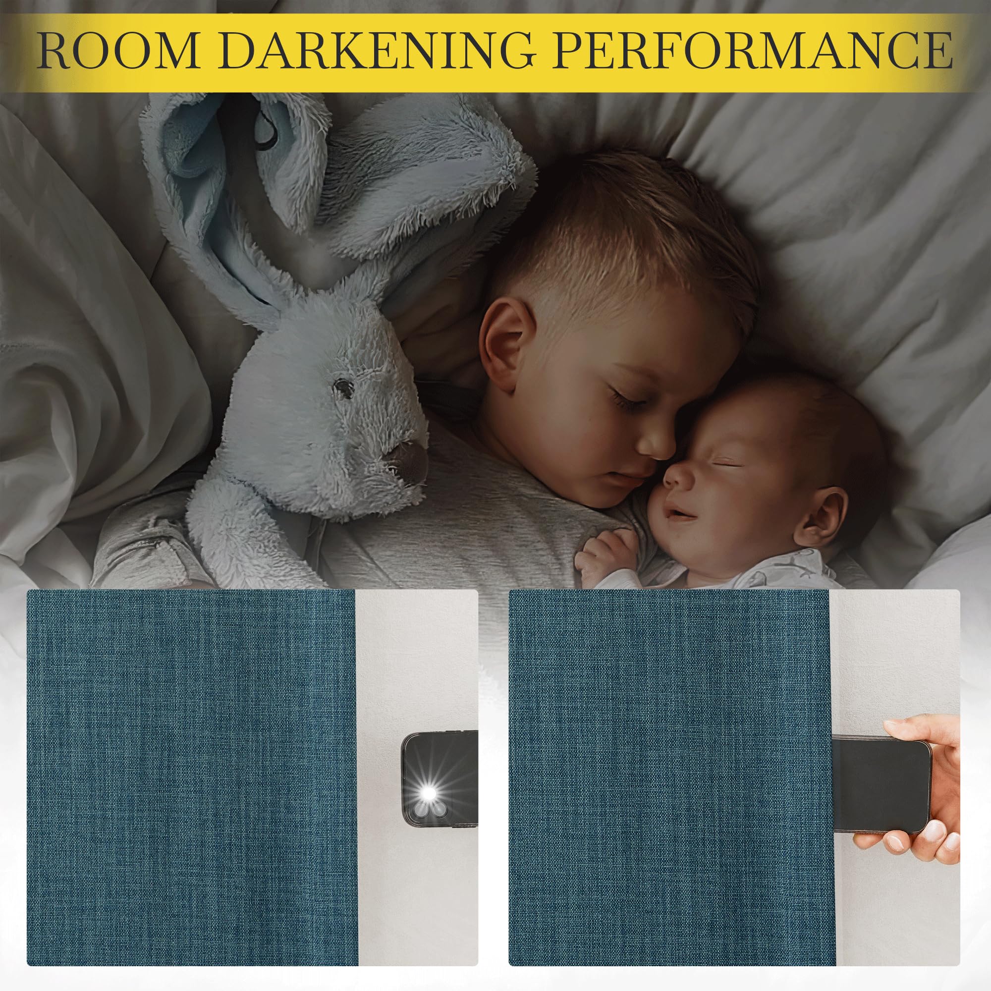 Nicetown Greyish Blue Room Darkening Linen Curtains For Living Room, Pinch Pleated Faux Linen Blend Thermal Insulated Sou/Noise