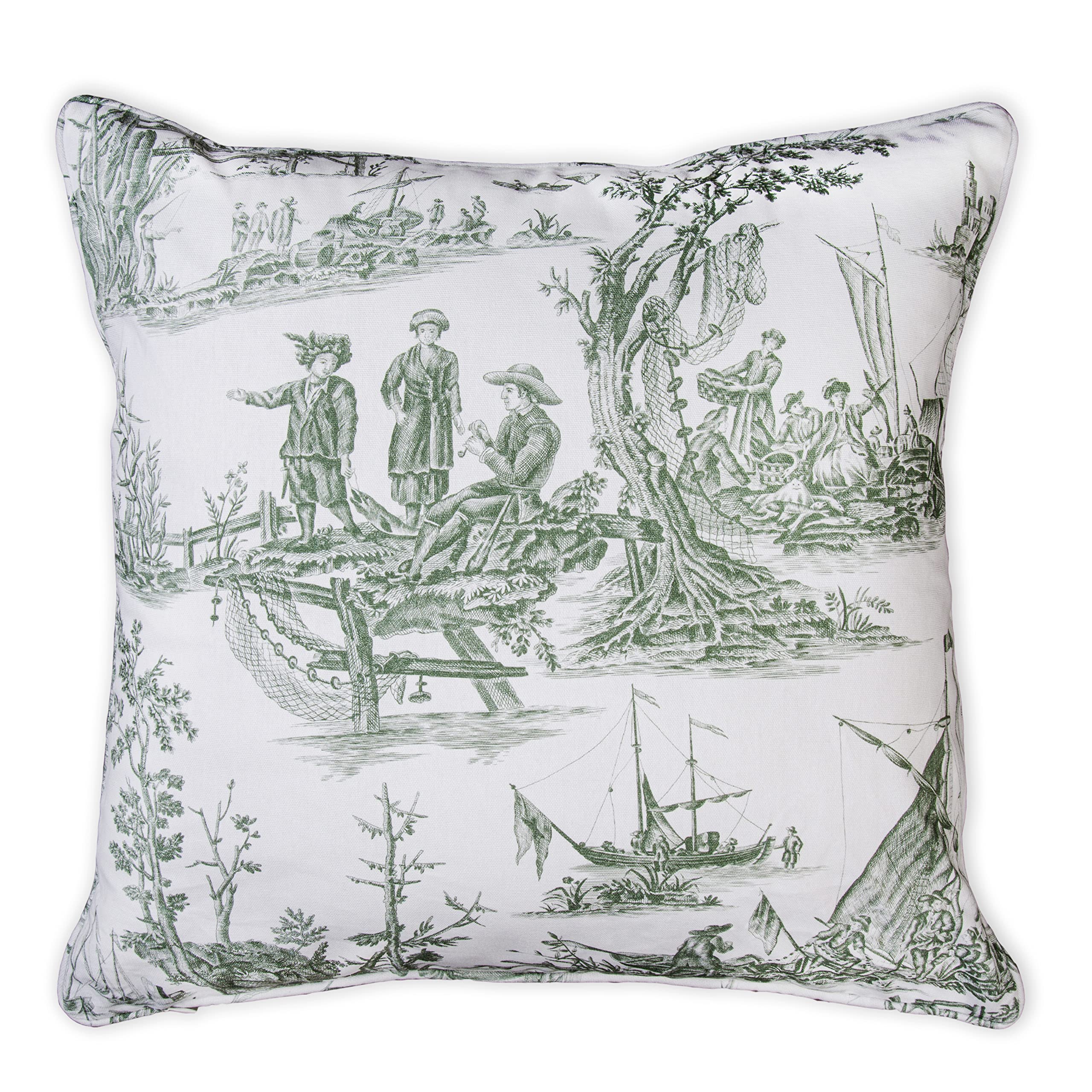 Maison D' Hermine Calais - Antique Green With White Background 100% Cotton Decorative Pillow Cover For Couch Sofa Cushion Covers