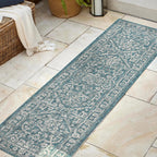 Jonathan Y Smb104B-28 Malta Bohemian Medallion Textured Weave Indoor Outdoor Area Rug, Coastal, Traditional, Transitional Easy Cleaning,Bedroom,Kitchen,Backyard,Patio,Non Shedding, Teal/Gray, 2 X 8