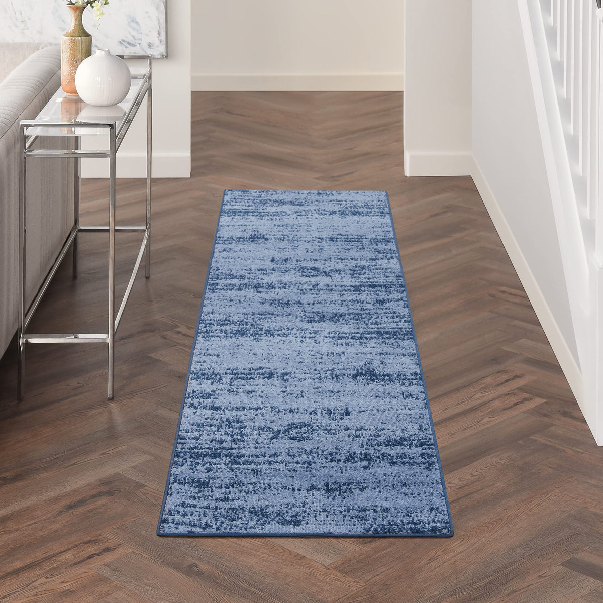 Nourison Essentials Indoor/Outdoor Solid Abstract Denim 2' X 6' Area Rug, Easy Cleaning, Non Shedding, Bed Room, Living Room, Dining Room, Backyard, Deck, Patio (2X6)