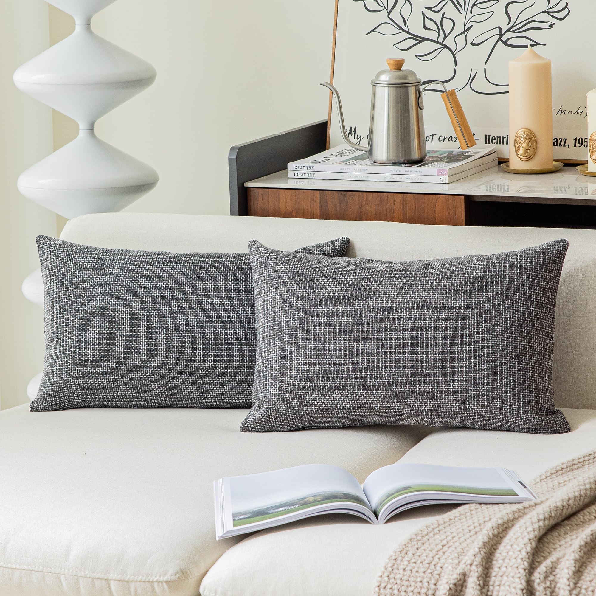 Kevin Textile Set Of 2 Lumbar Throw Pillow Covers, Linen Soft Couch Cushion Case, Decorative Linen Soft Pillowcase For Chair Sof