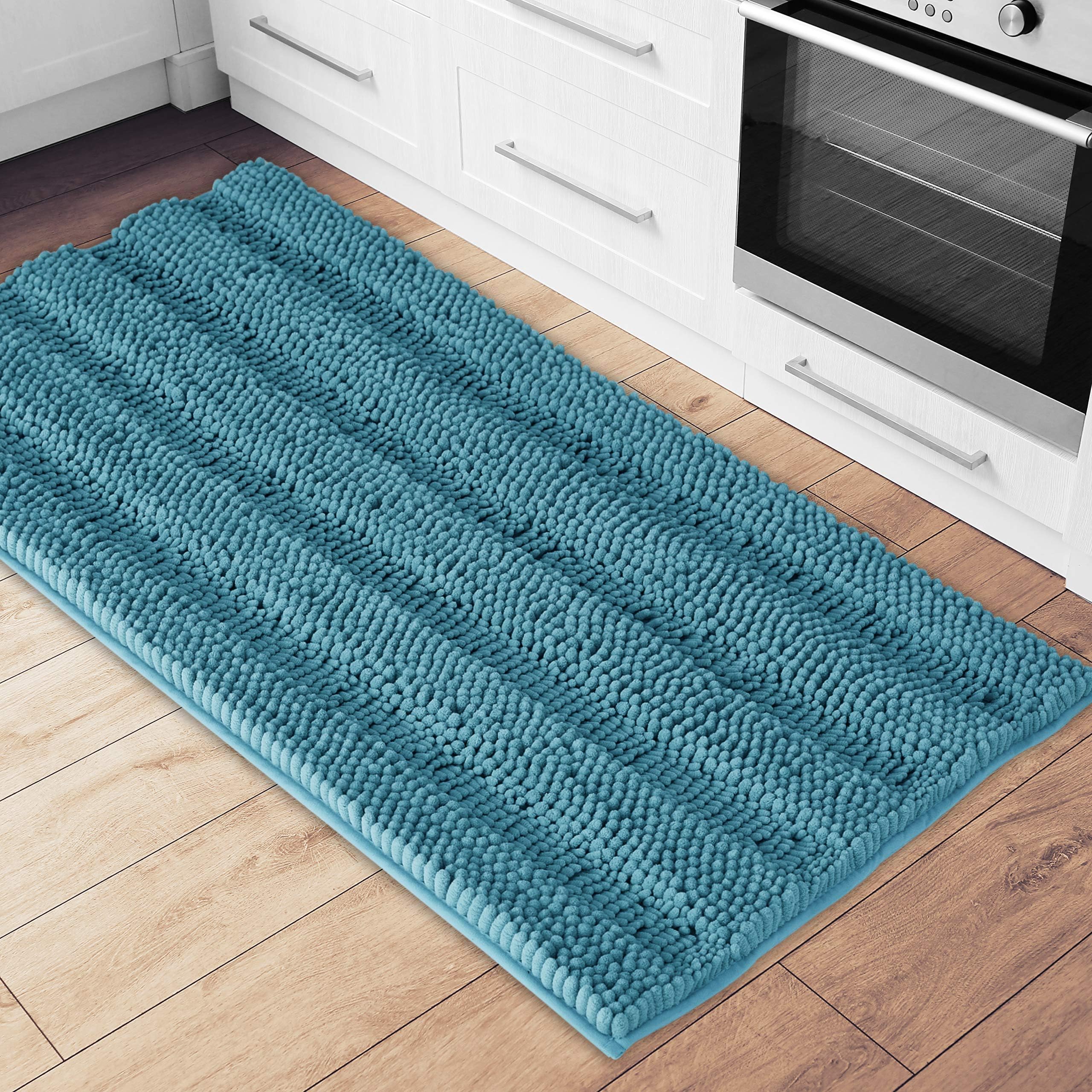 Nicetown Bathroom Rugs, Teal Blue, Set Of 2-20'' X 32''/70'' X 24'', Slip-Resistant Absorbent Soft And Fluffy Thick Striped Bath