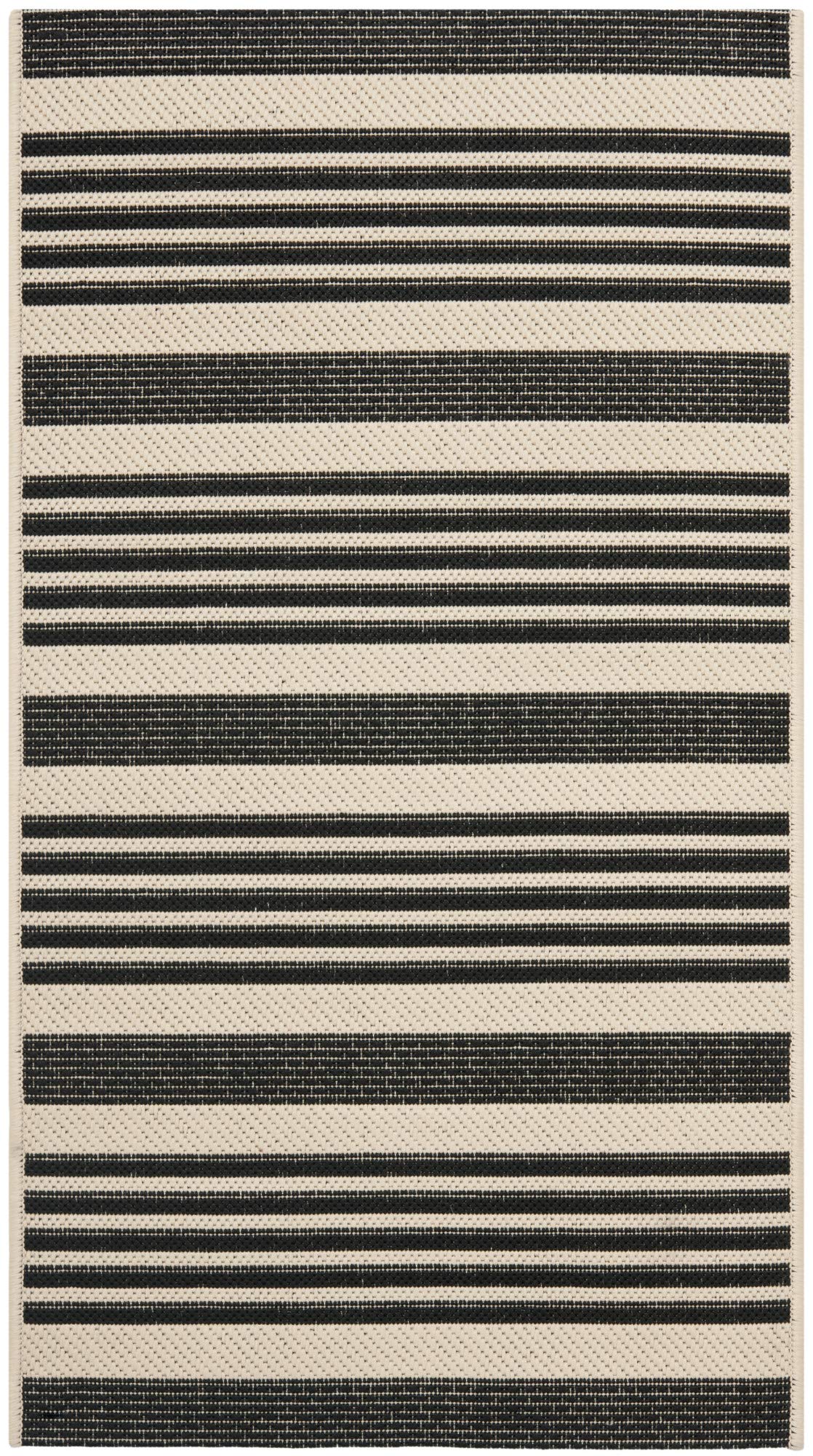 SAFAVIEH Courtyard Collection Accent Rug - 4' x 5'7'', Black & Bone, Stripe Design, Non-Shedding & Easy Care, Indoor/Outdoor & W