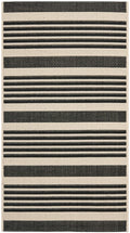 SAFAVIEH Courtyard Collection Accent Rug - 4' x 5'7'', Black & Bone, Stripe Design, Non-Shedding & Easy Care, Indoor/Outdoor & W