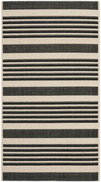 SAFAVIEH Courtyard Collection Accent Rug - 4' x 5'7'', Black & Bone, Stripe Design, Non-Shedding & Easy Care, Indoor/Outdoor & W