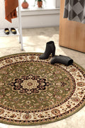 Well Woven Barclay Collection Medallion Kashan Green 5 ft Round Rug - for Living Room, Bedroom, and Dining Room