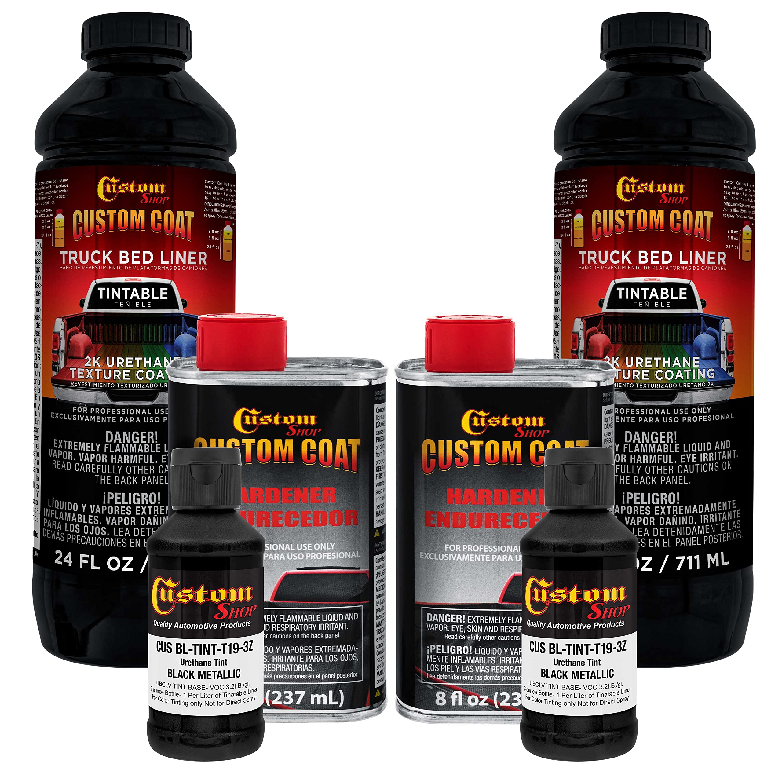 Custom Coat Black Metallic 2 Quart (1/2 Gallon) Urethane Spray-On Truck Bed Liner Kit - Easy Mixing, Just Shake, Shoot - Durable