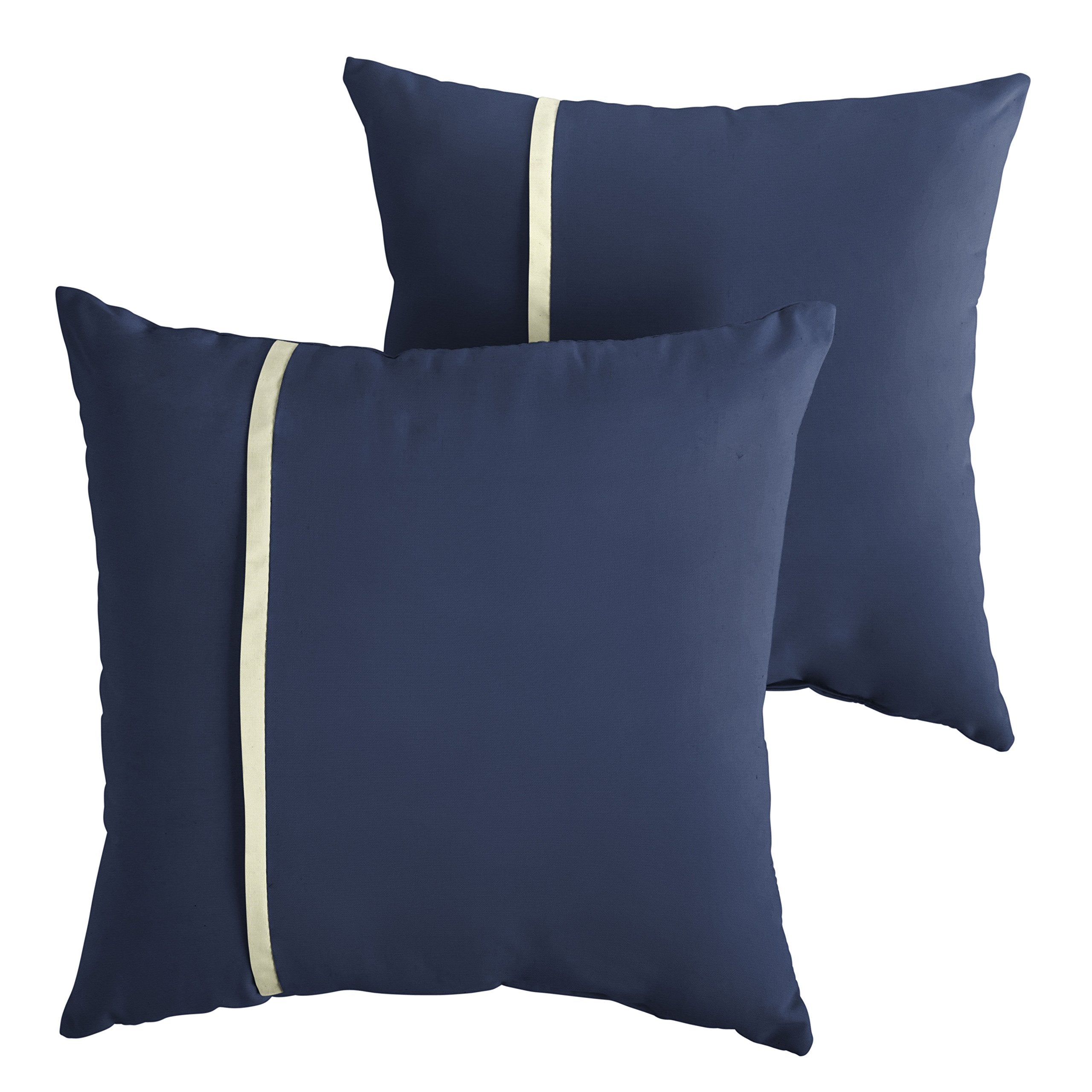 Sorra Home Indoor Outdoor Sunbrella Square Pillows, Set Of 2, 2 Count (Pack Of 1), Canvas Navy Blue & Canvas Natural Ivory