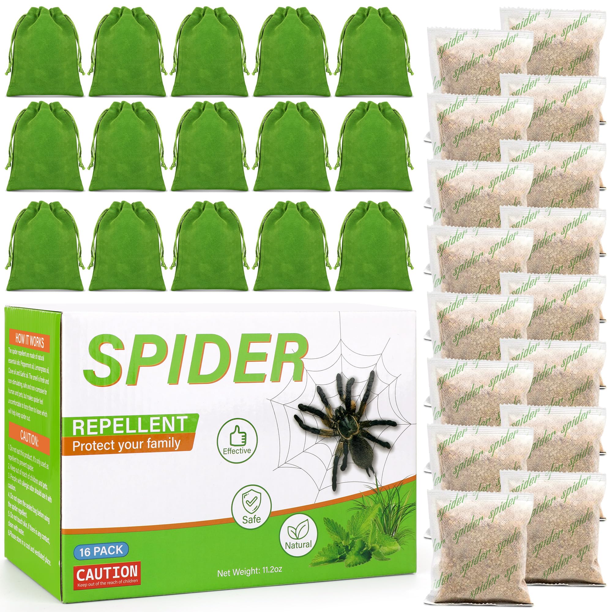 16 Pack Peppermint Oil Spider Repellent Pouches - Powerful Ant Repellent Plant-Based Ingredients For Outdoor Indoor Garage House