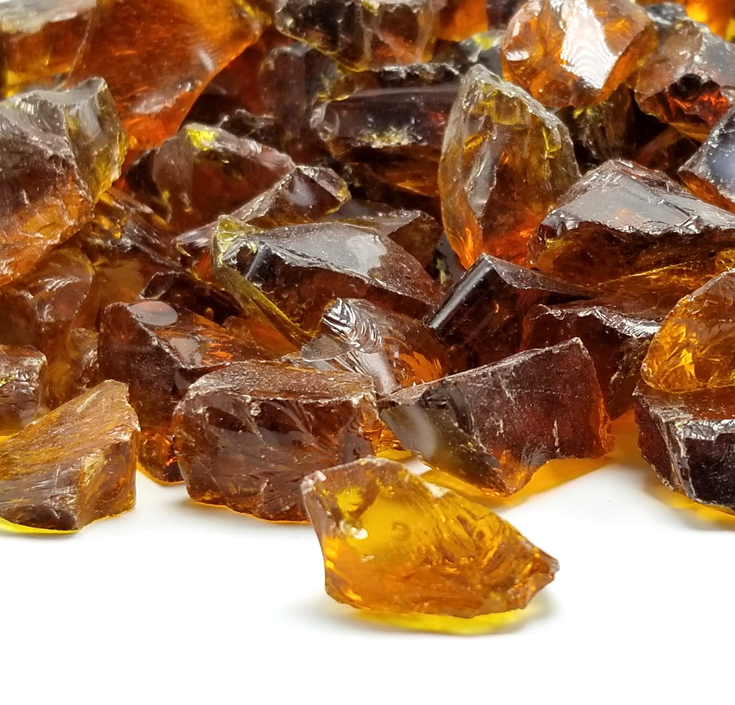 Vivid Heat (5-Pounds Amber Ember Premium Indoor & Outdoor Crushed Fire Glass Rock Large 1/2, 3/4 & 1' Inch Chunky Size - Glass