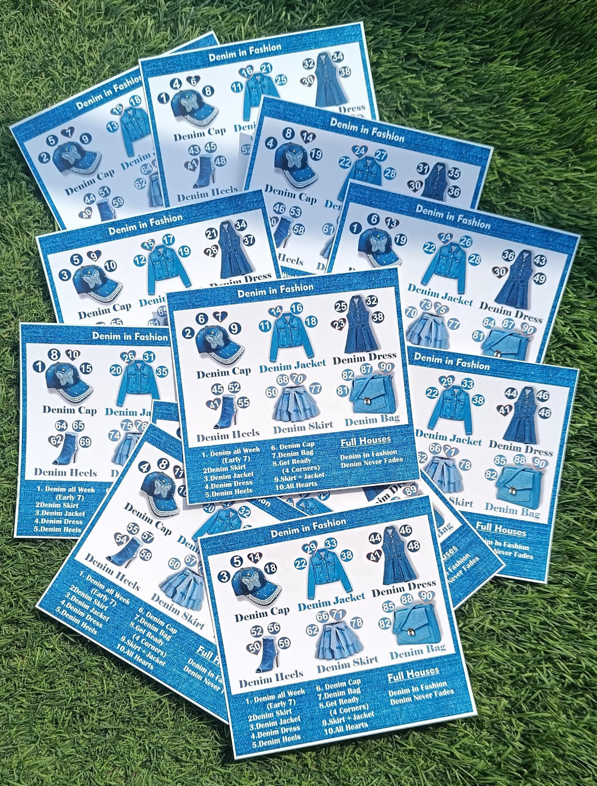 Denim Theme Tambola Tickets (10 Pcs) | FashionInspired Housie Activity for Blue Dress Code Celebrations | Perfect for Ladies Ki