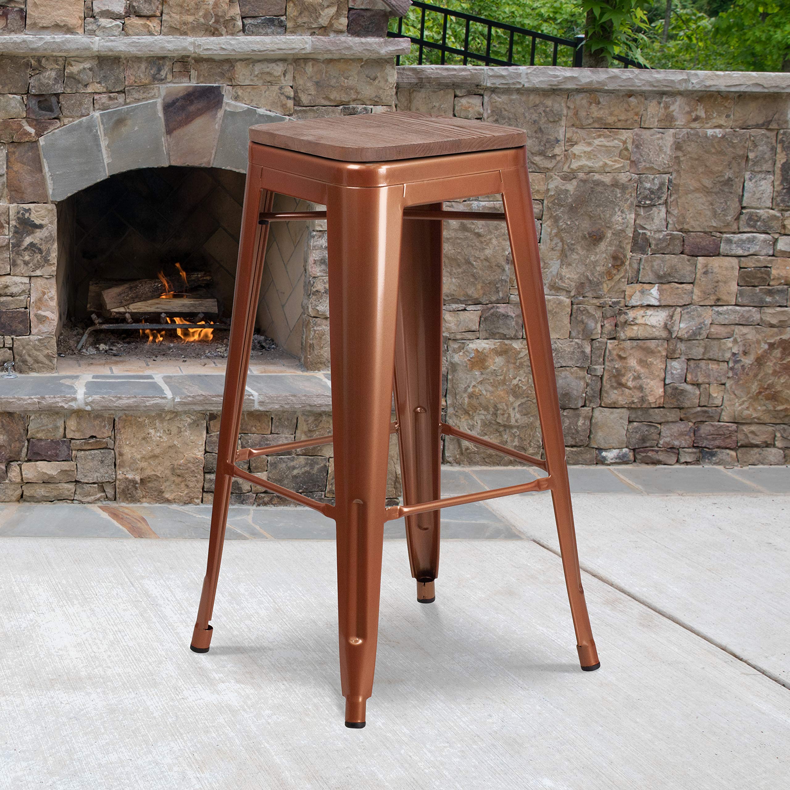 Flash Furniture 30' High Backless Copper Barstool With Square Wood Seat