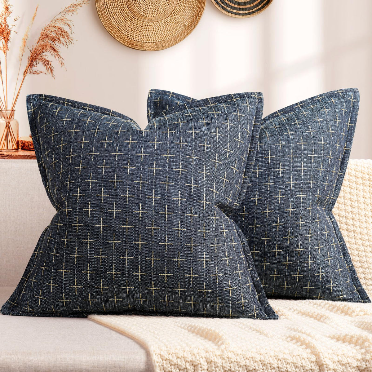 Zwjd Pillow Covers 20X20 Set Of 2 Soft Polyester Textured Pillow Covers With Stylish Flange Edge Cozy Farmhouse Throw Pillows Fo