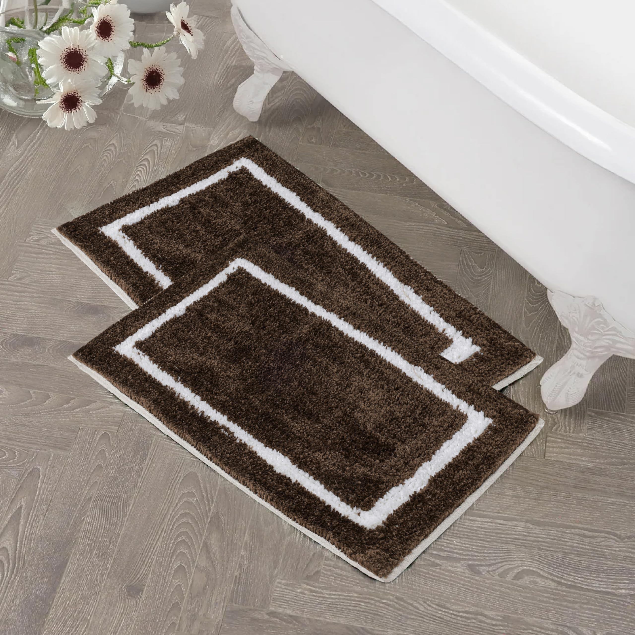 LAHOME Bathroom Mat Anti Slip Bathmat Bathroom Mat Water Soak Bath Mat for Home Combo Bathroom Floor Mat Set of 2 Cotton Anti Sl