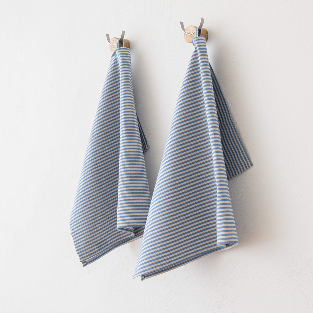 Linenme Set Of 2 Tea Towels Blue Striped Linen Cotton Jazz, 19 X 28