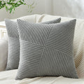 Topfinel Set Of 2 Grey Decorative Throw Pillow Covers 12X12 Inch, Soft Corduroy Pillow Covers Windmill Textured Striped Patchwor