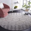 SAFAVIEH Madison Collection Area Rug - 67 Round, Grey & Ivory, Glam Ogee Trellis Distressed Design, Non-Shedding & Easy Care, I