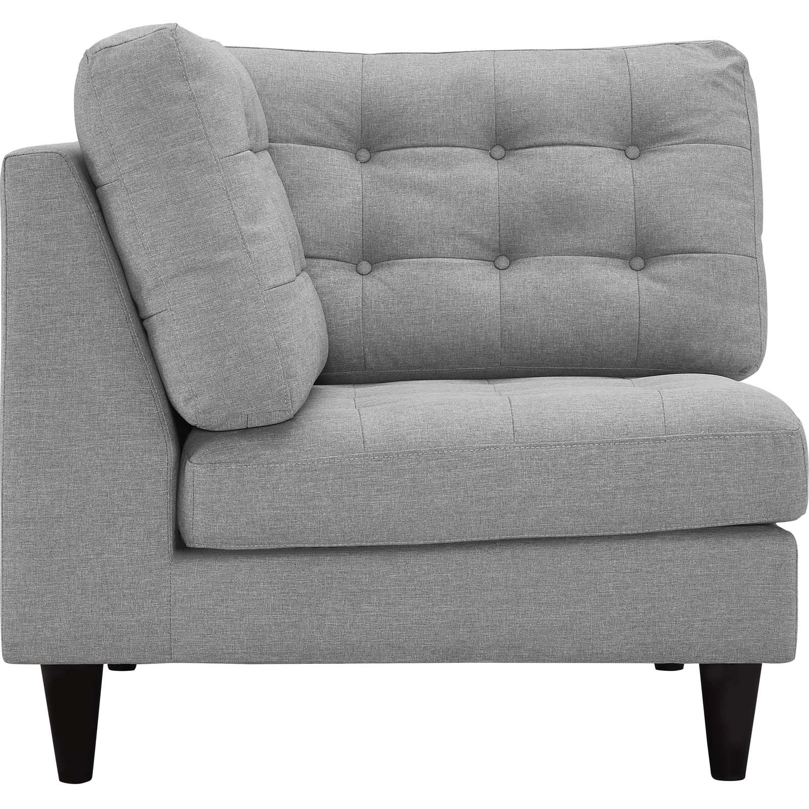 Modway Empress Mid-Century Modern Upholstered Fabric Corner Sofa In Light Gray