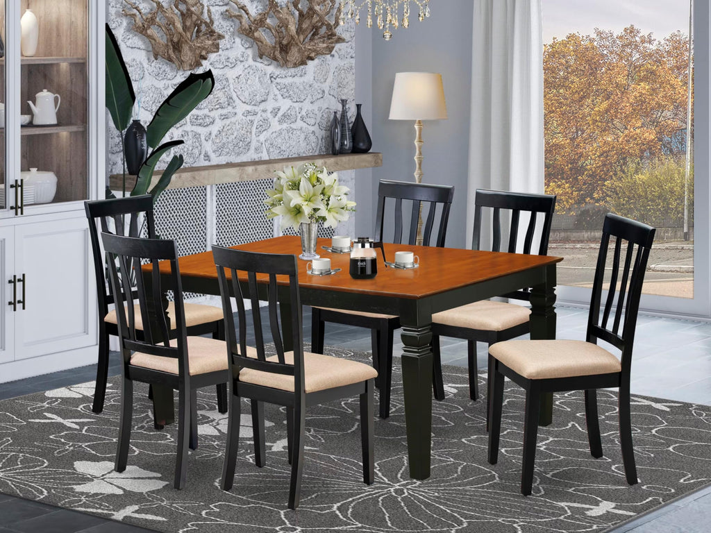 East West Furniture WEAN7-BCH-C 7 Piece Dining Room Furniture Set Consist of a Rectangle Kitchen Table with Butterfly Leaf and 6 Linen Fabric Upholstered Chairs, 42x60 Inch, Black & Cherry