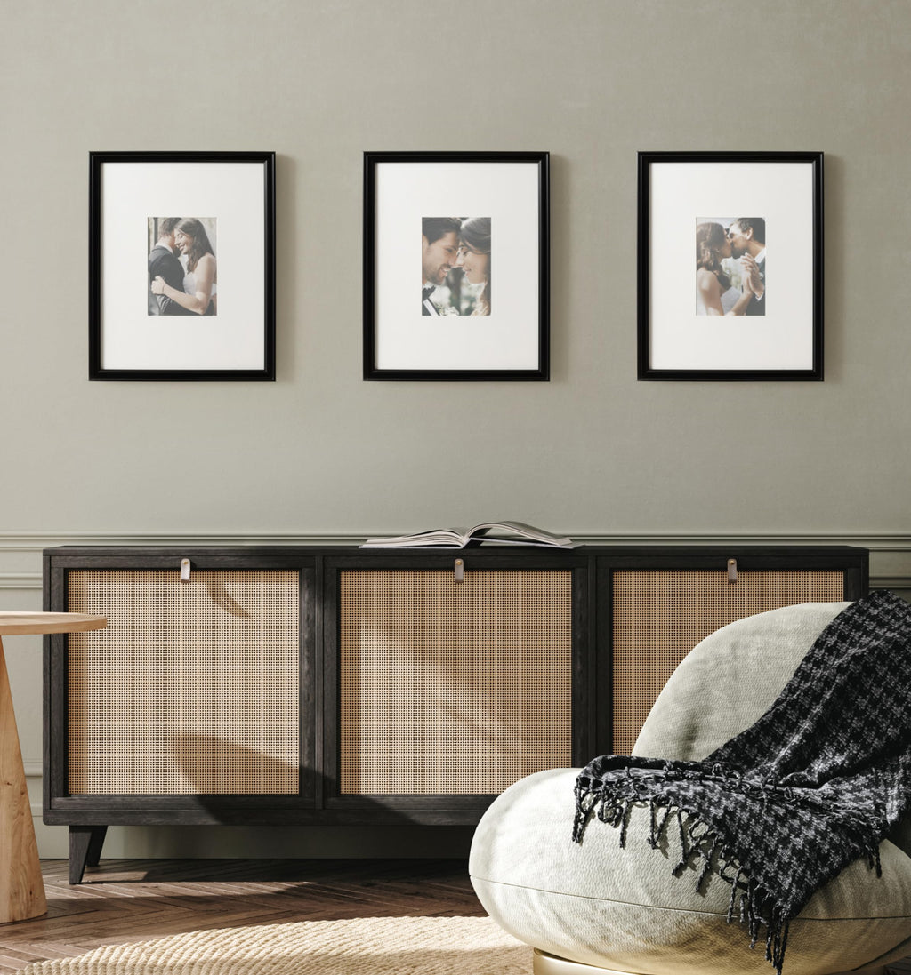 Kate And Laurel Adlynn Rectangle Picture Frame Set Of 3, 11 X 14 Matted To 5 X 7, Black, Modern Three-Piece Frame Set For Galler