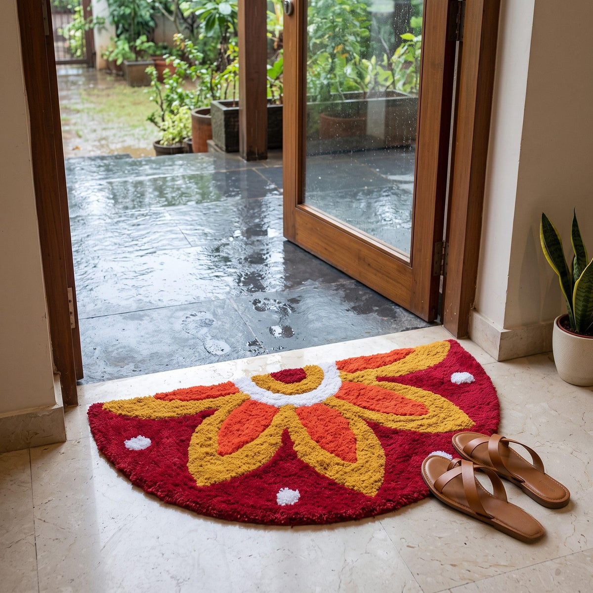 Orevah Handmade D Shape Rangoli Doormat, 2 ft 3 Inches x 1ft 6 Inches