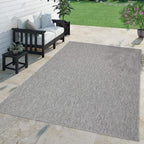 Solid Outdoor Rug For Patio Or Balcony Weatherproof In Mottled Grey, Size: 4'7' X 6'7'