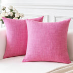 Otostar Linen Throw Pillow Covers Set Of 2 Decorative Square Pillowcases Cushion Covers 16X16 Inch For Home Decor Sofa Bedroom Car 40 X 40 Cm Rose Pink