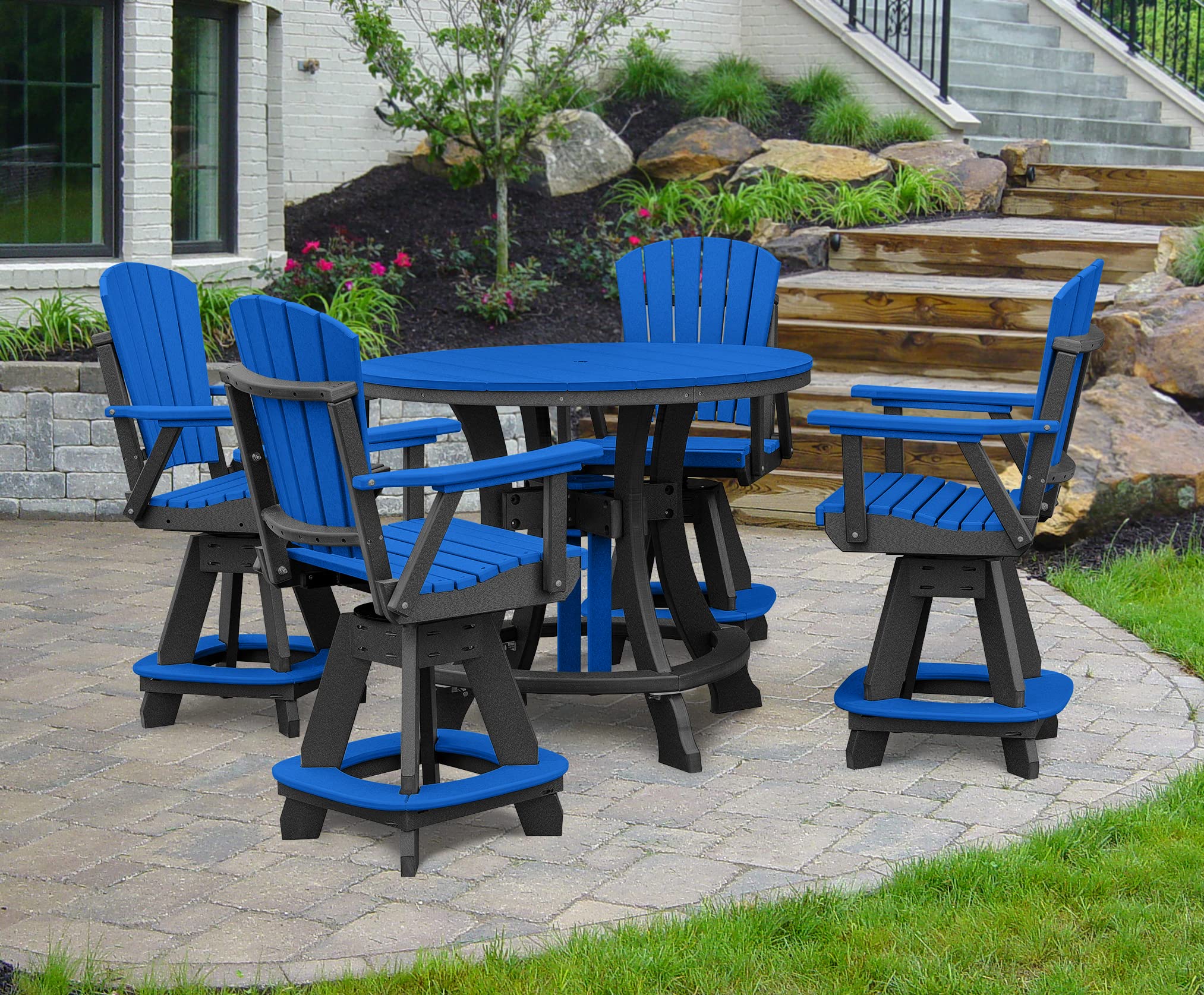 American Furniture Classics Five Piece Round Counter Height Dining Set, Blue/Black