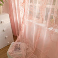 Sutuo Home Pink Lace Curtains Set Of 2, Sheer Panels 63 Inch Length Rose Floral Embroidery Vintage Ruffled Window Treatment Pair