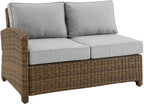 Crosley Furniture Bradenton Outdoor Sectional Left Side Loveseat, 2-Person Wicker Patio Couch for Deck, Brown with Gray Cushions