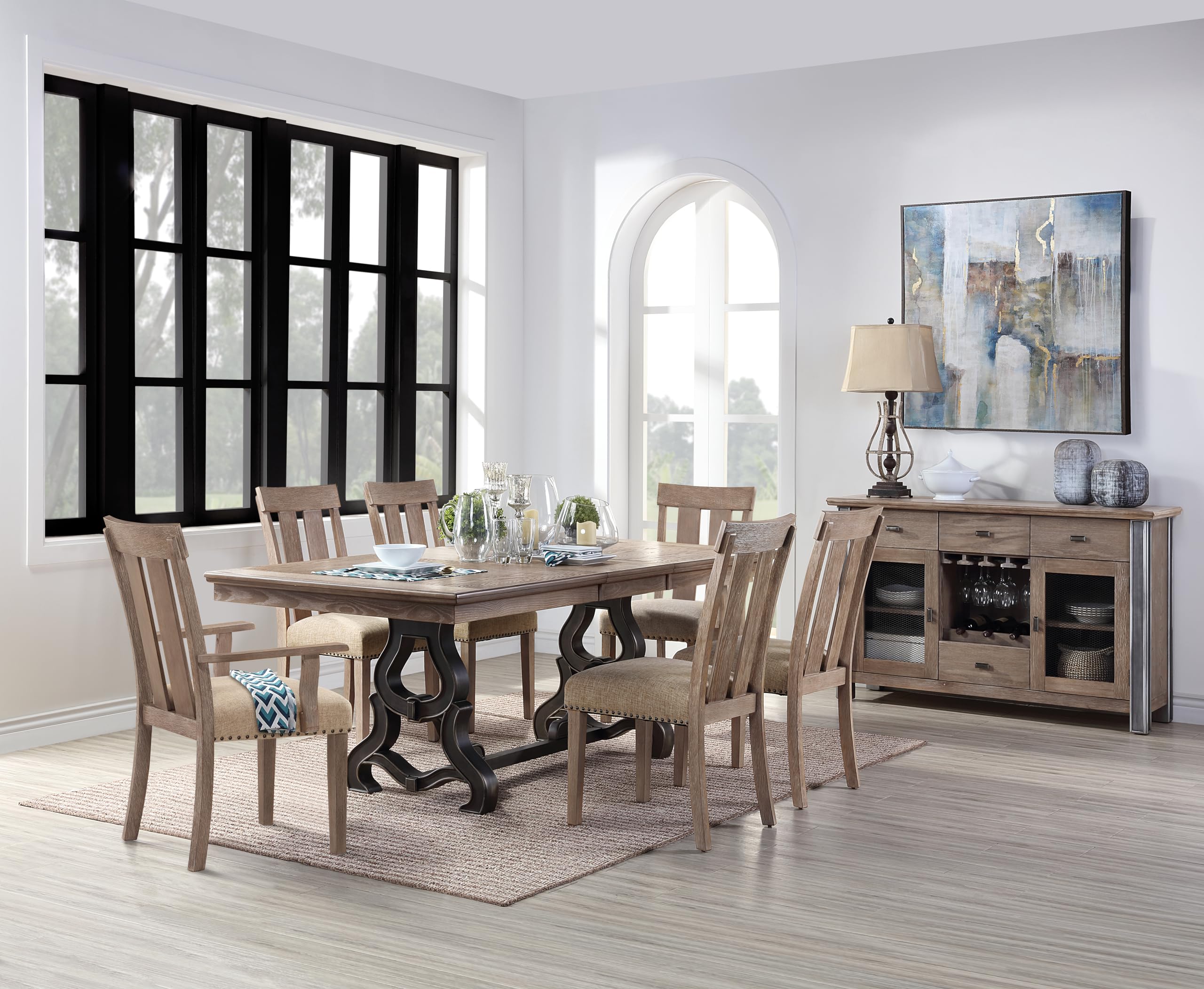 Acme Furniture Nathaniel Arm Chair (Set-2), 19 x 22 x 39, Fabric & Maple