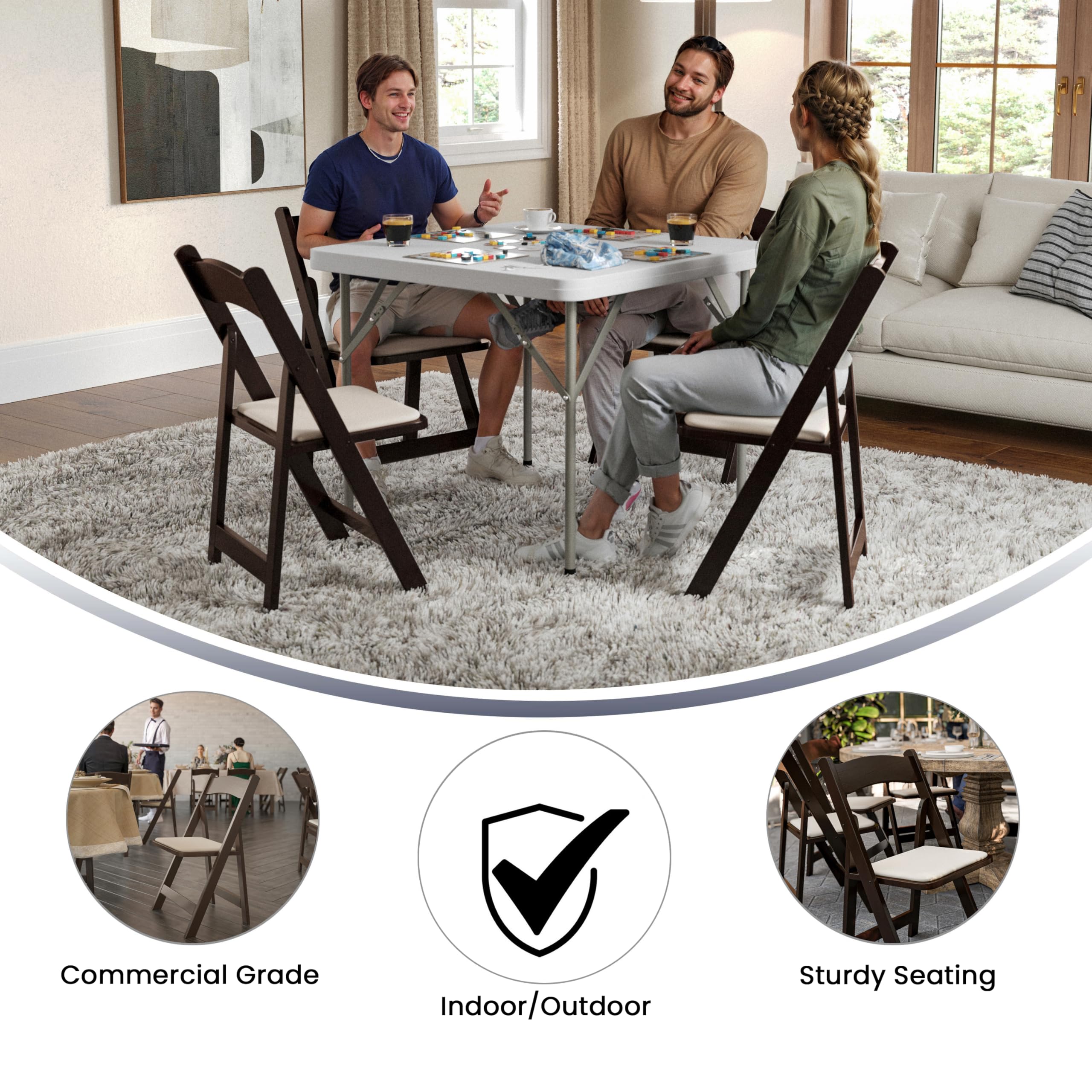 Flash Furniture 2 Pack Hercules Series Fruitwood Wood Folding Chair With Vinyl Padded Seat