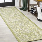 Jonathan Y Smb104D-5Sq Malta Bohemian Medallion Textured Weave Indoor Outdoor Area Rug, Coastal Traditional Transitional Easy Cleaning,Bedroom,Kitchen,Backyard,Patio,Non Shedding 5' Square,Green/Cream