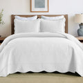MarCielo 3-Piece 100% Cotton Oversized Bedspread Lightweight Quilt Coverlet Embroidery Farmhouse Bedding Set TC (White, King (11
