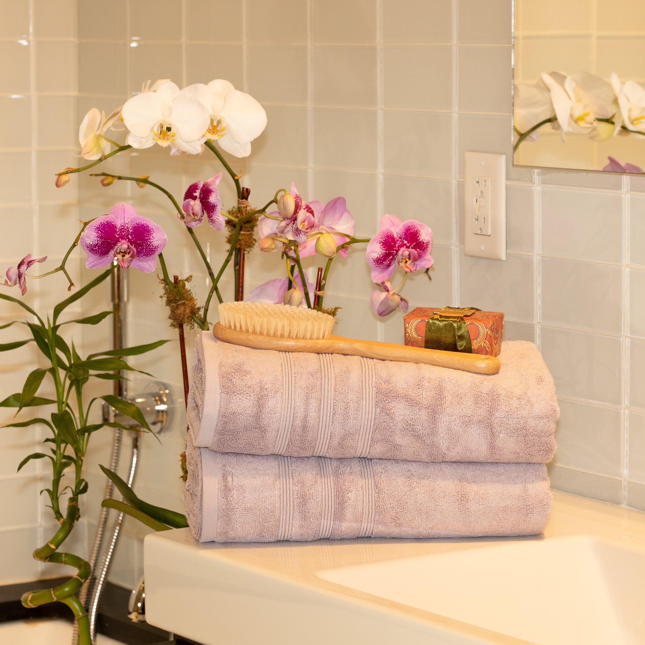 Mosobam Luxury Turkish Set Of 2 Bath Towels 30X58 Lavender Aura Oversize 700 Gsm Bamboo Viscose & Aegean Turkish Combed Cotton