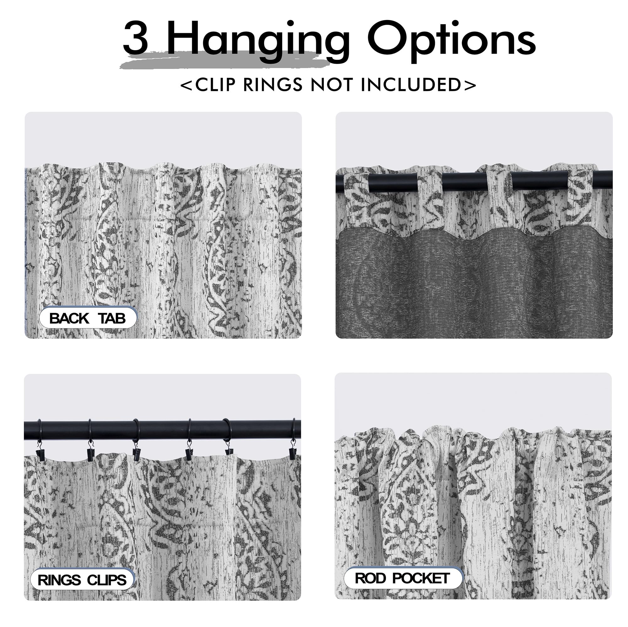Patterned Curtains Drapes 120 Inch Long For Living Room 2 Panels,Extra Long 50% Blackout Black Out Light Filtering Back Tab Boho Print Pattern 10Ft Length Ceiling Curtains For Tall Window,Grey Gray