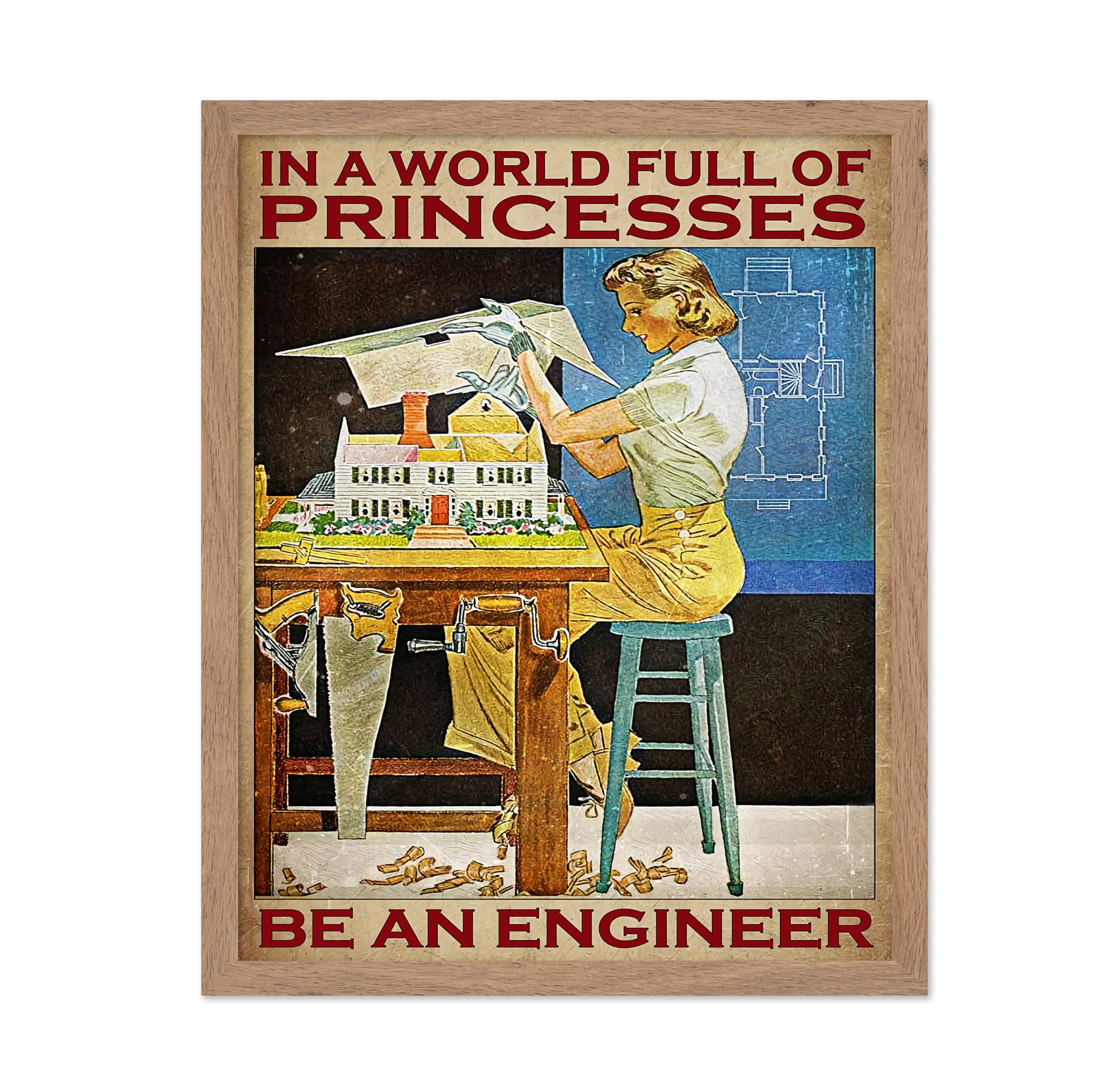Poster Master Classic Motivational Poster - Vintage Inspirational Print - Gift for Artist, Friend - Be An Engineer, Woman Workin