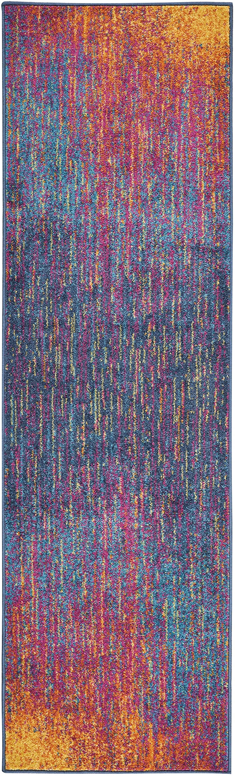 HomeRoots Multicolor 100% Polypropylene 2’ x 10’ Rainbow Abstract Striations Runner Rug