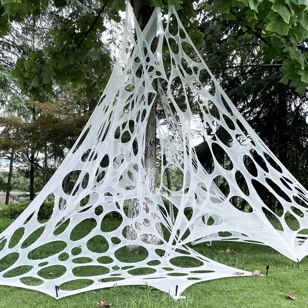 Dulefun Halloween Spider Web Decorations 13.5Ft Giant Stretchy Beef Netting Spider Web For Halloween Outdoor Indoor Yard Party H