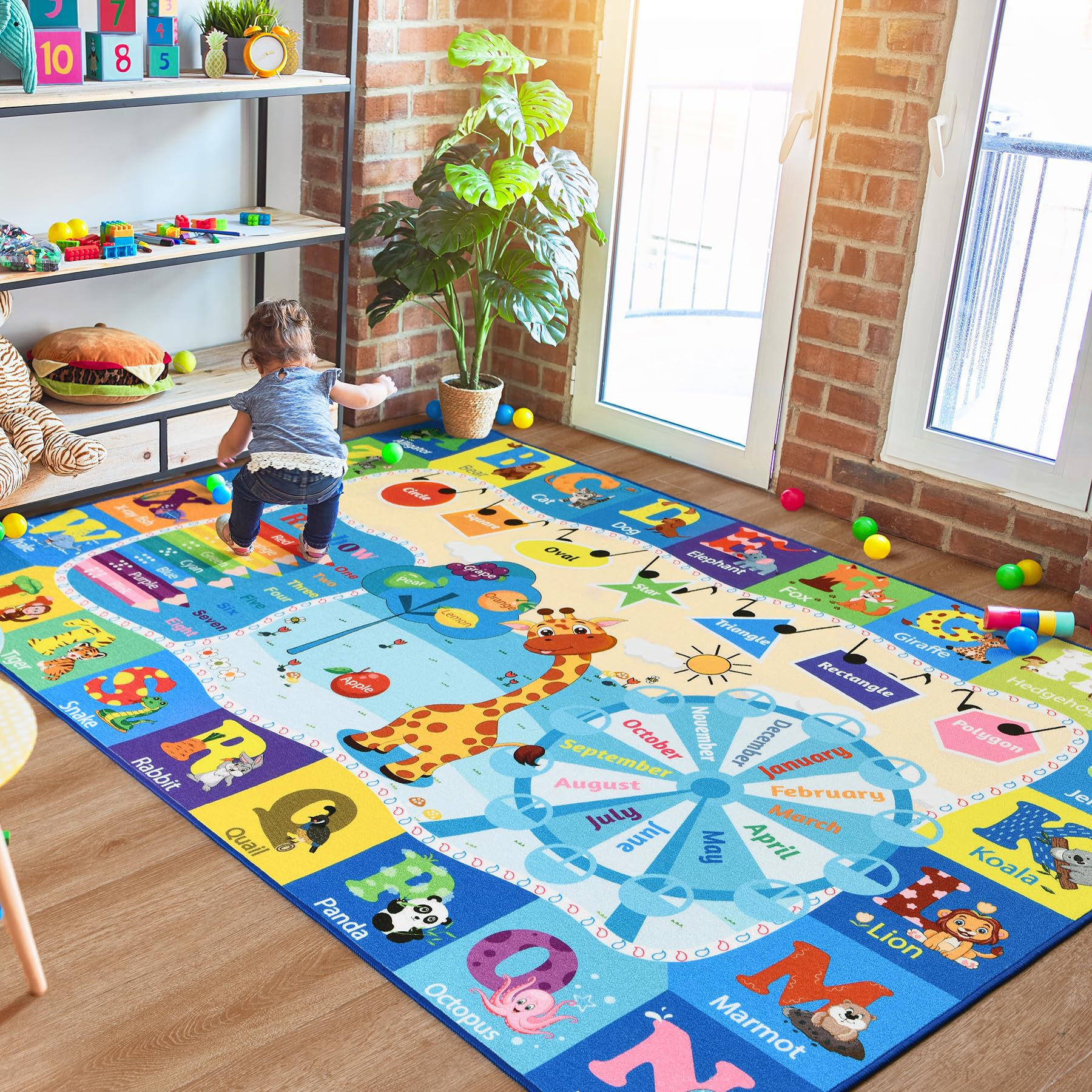 Kids Playroom Rug 4X6 Blue Rugs For Boys Girls Bedroom Child Play Mat Educational And Fun Baby Care Rugs,Learning Rug With Abc A