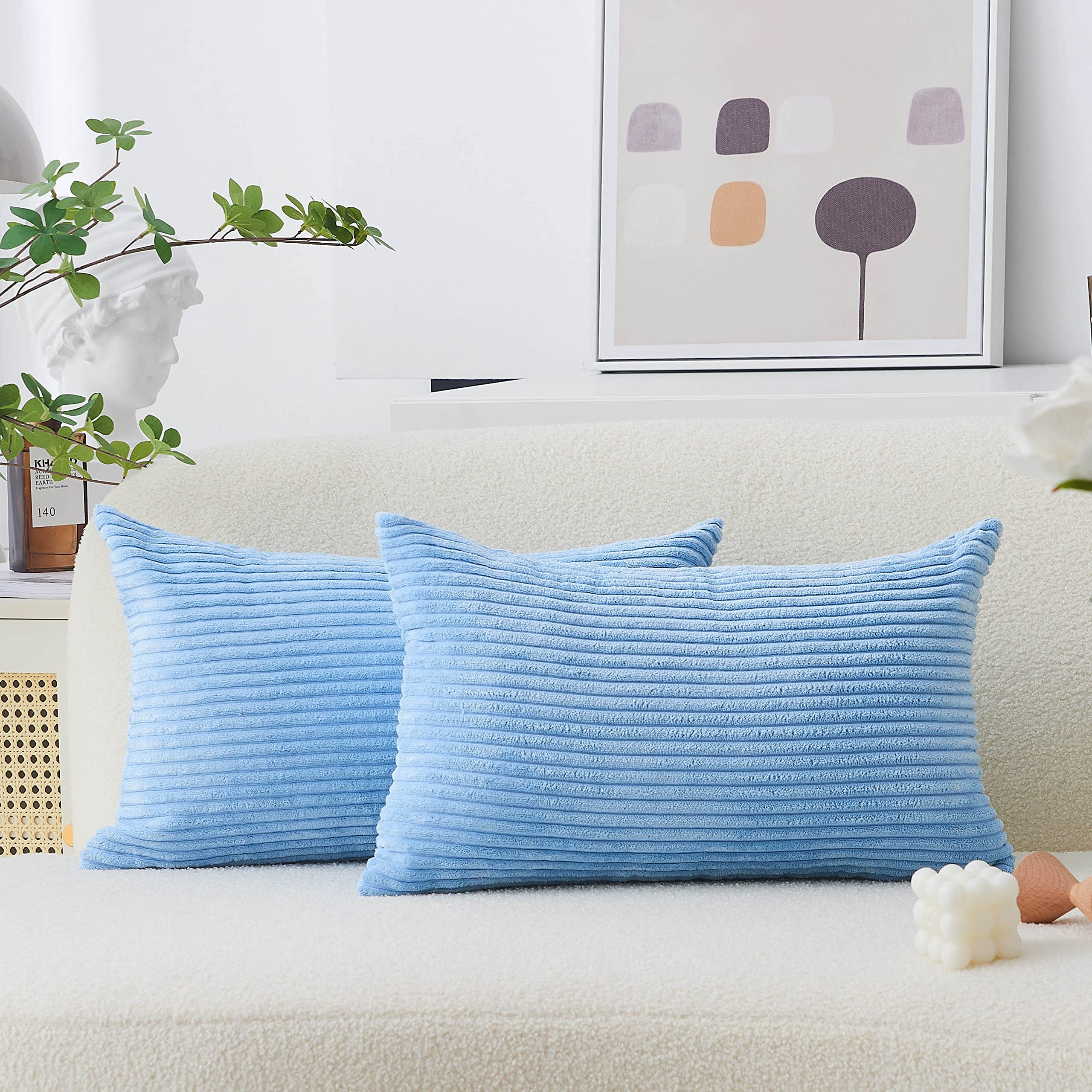 Home Brilliant Lumbar Pillow Cover 2 Pack Decorative Striped Corduroy Rectangle Cushion Covers Oblong Pillow Covers For Couch, 1