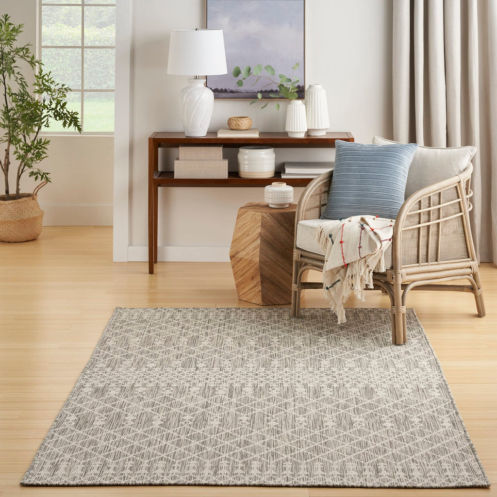 Nourison Positano Indoor/Outdoor Light Grey 5' X 7' Area Rug, Easy Cleaning, Non Shedding, Bed Room, Living Room, Dining Room, Deck, Backyard, Patio (5X7)