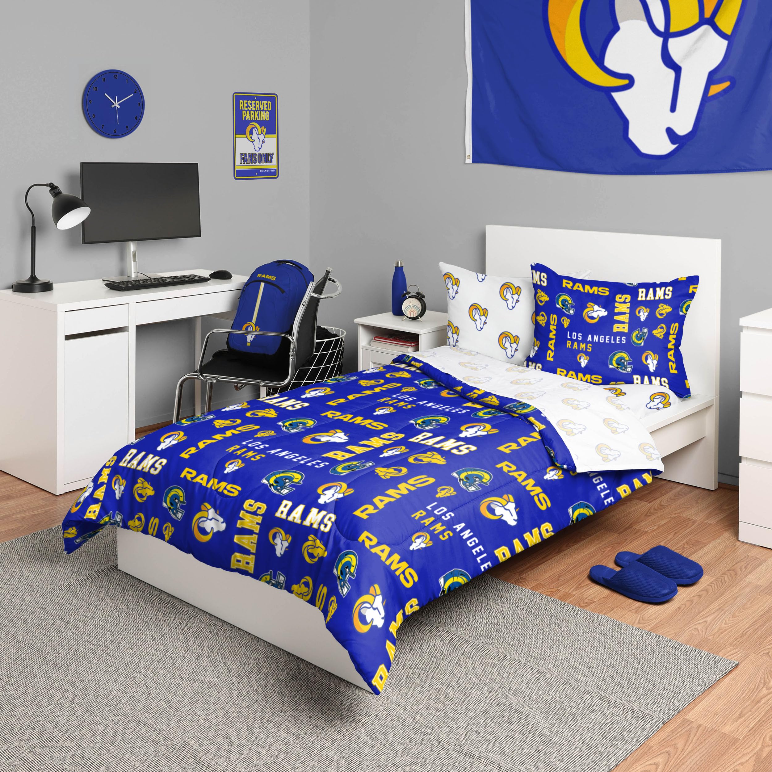 Foco Los Angeles Rams Nfl Team Color Bed In A Bag Comforter Bedding 5 Piece Twin Set