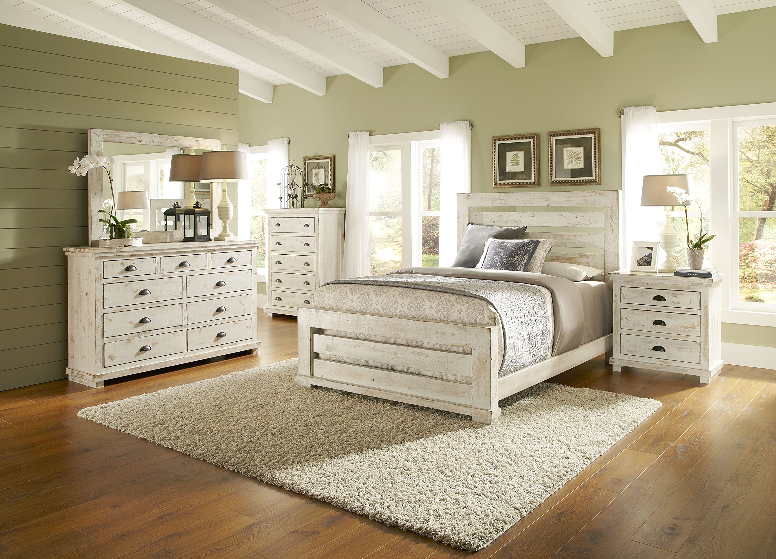 Progressive Furniture Willow Drawer Dresser, 64&quot; W X 18&quot; D X 42&quot; H, Distressed White
