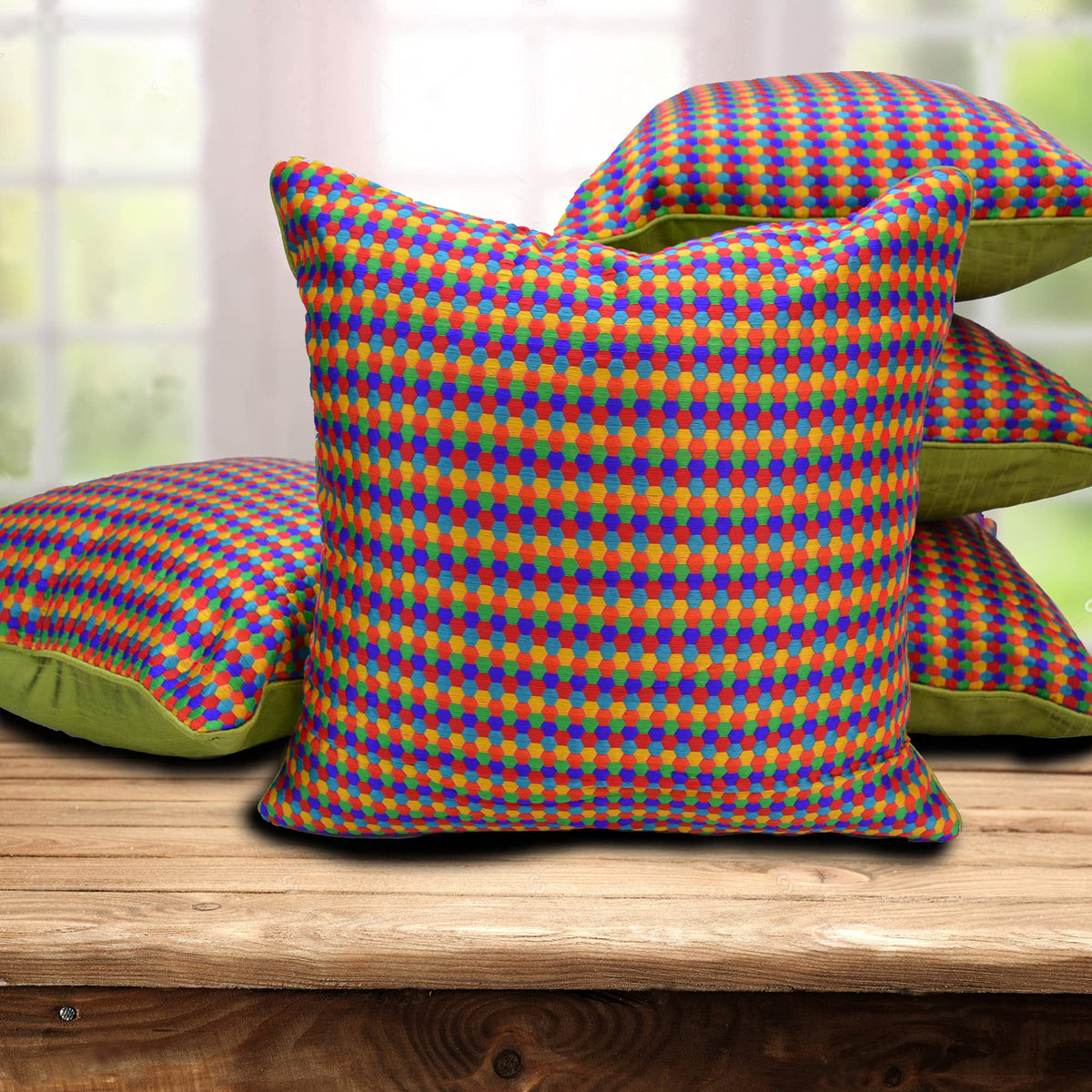 The Purple Tree Embroidered Polyester Blend 16X16Inch Cushion Covers (Green) 5 Pieces