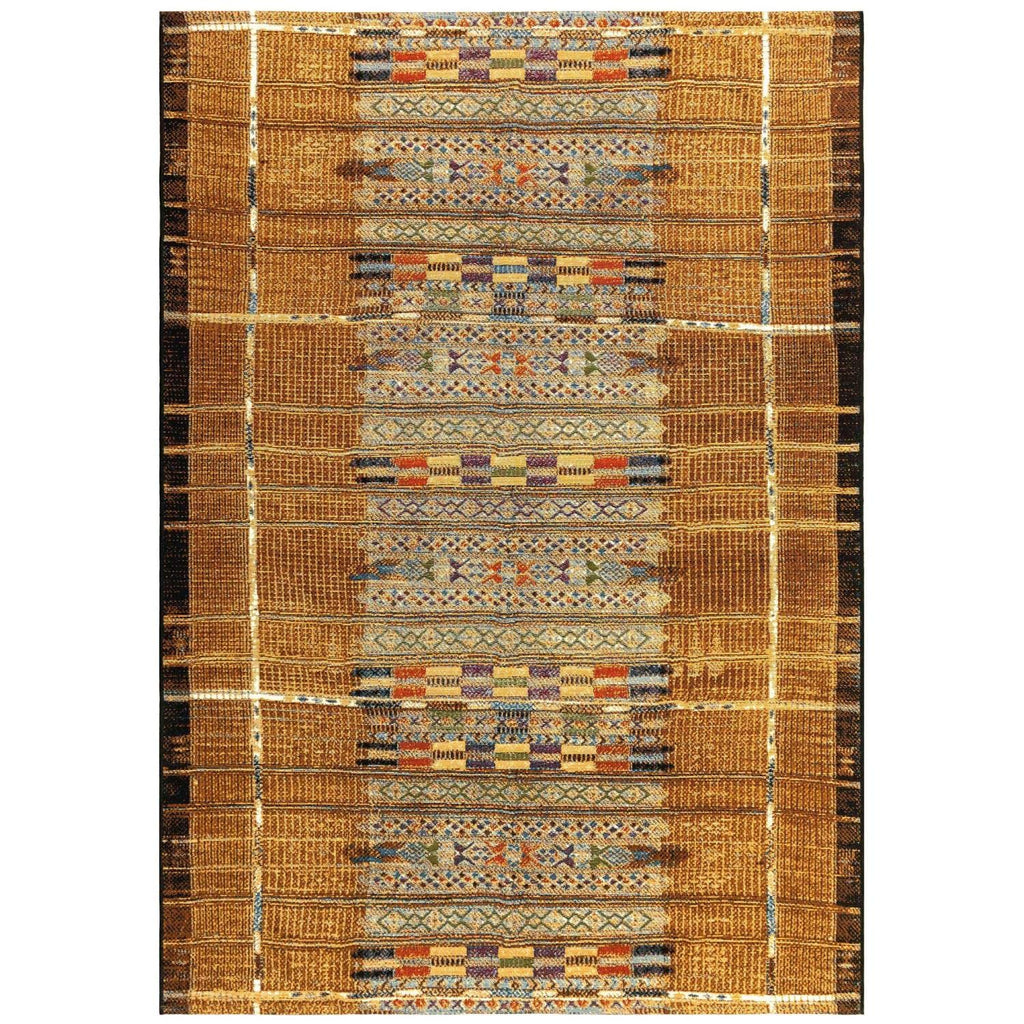 Liora Manne Marina Low Profile Durable Indoor/Outdoor Woven Rug- Tribal Stripe Gold 6'6' X 9'4'