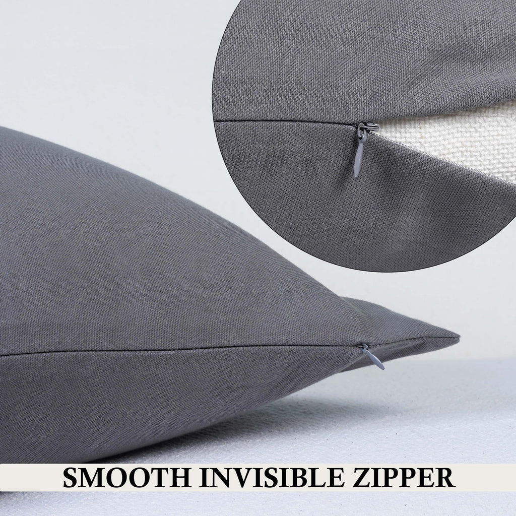 Cotton Throw Pillow Covers Gray Charcoal 24''X24'' Set Of 2 By Rely+ - Decorative Zippered Throw Pillow Covers For Couch, Sofa,