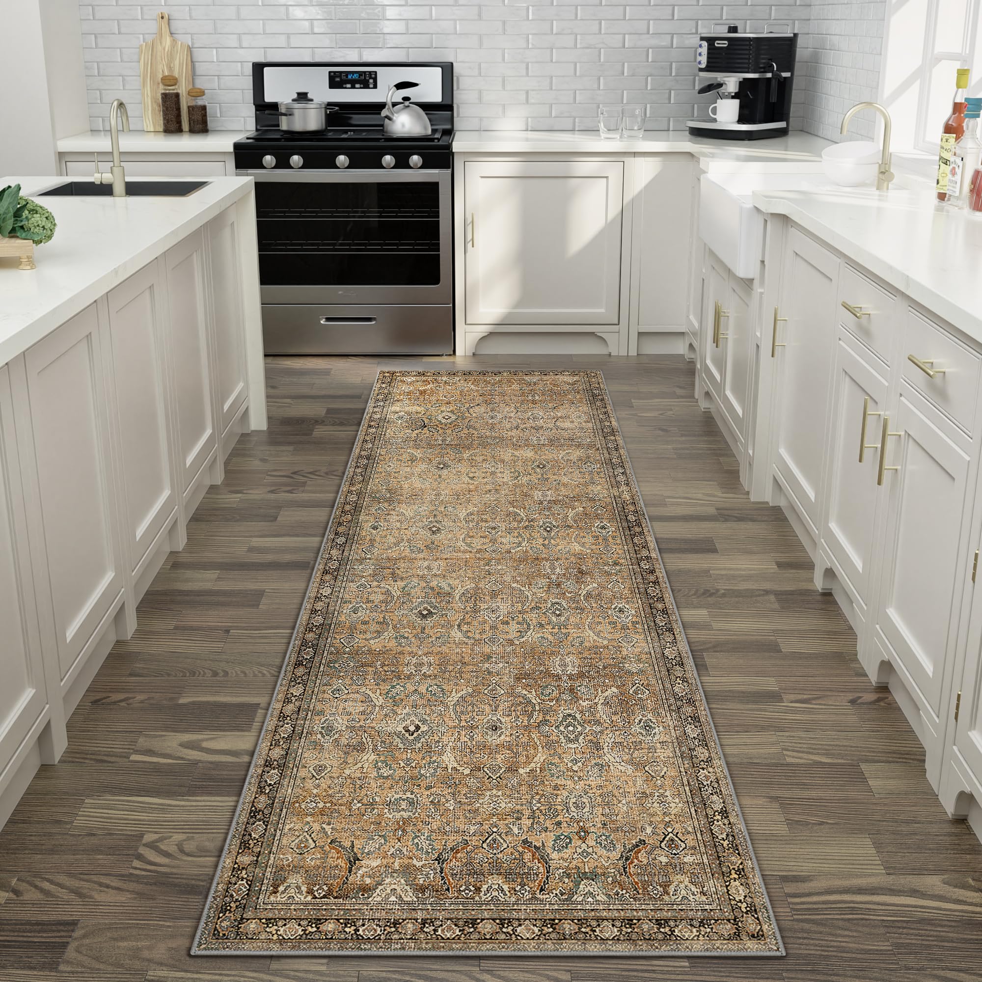 BESBLEE 2X6 Area Rugs Machine Washable Runner Rugs for Living Room Bedroom Hallway, Non Slip Indoor Soft Accent Distressed Boho 